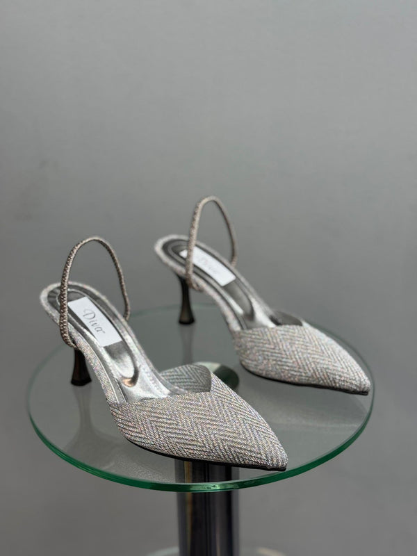 Platin Simli Topuklu Kadın Ayakkabı