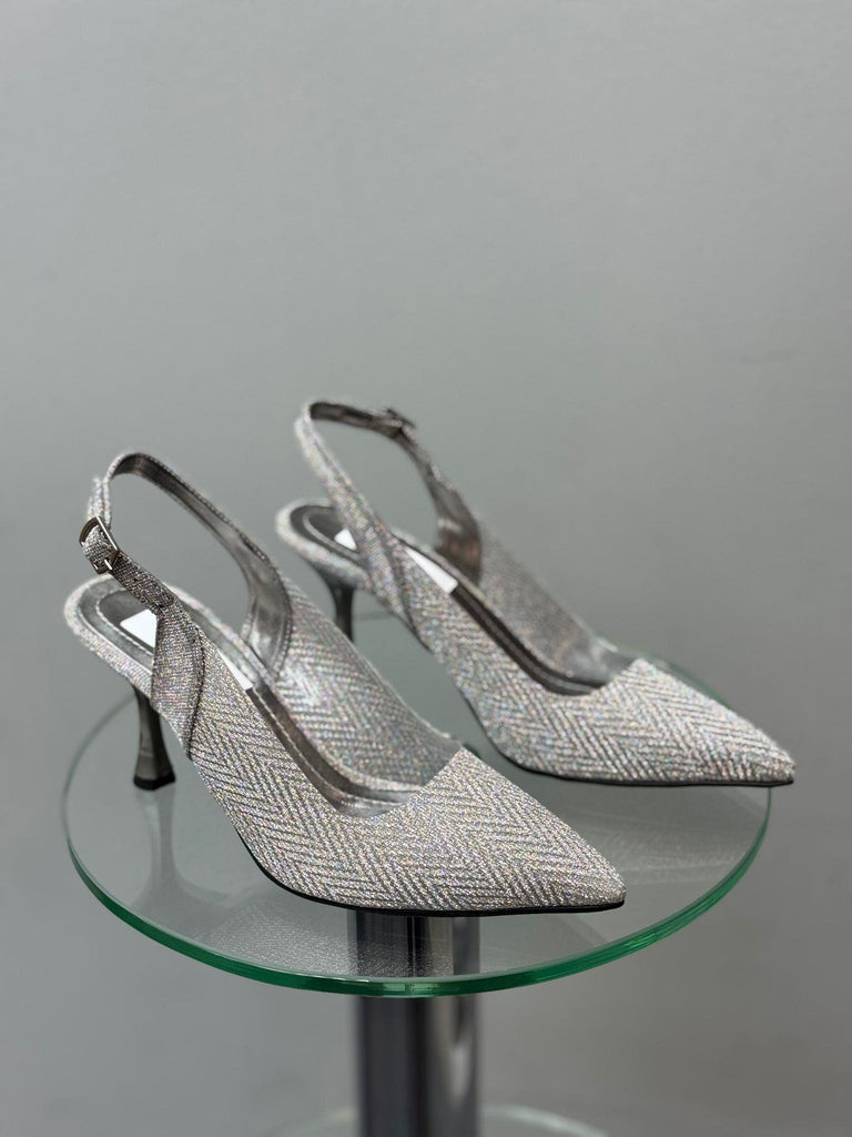 Platin Simli Topuklu Kadın Ayakkabı