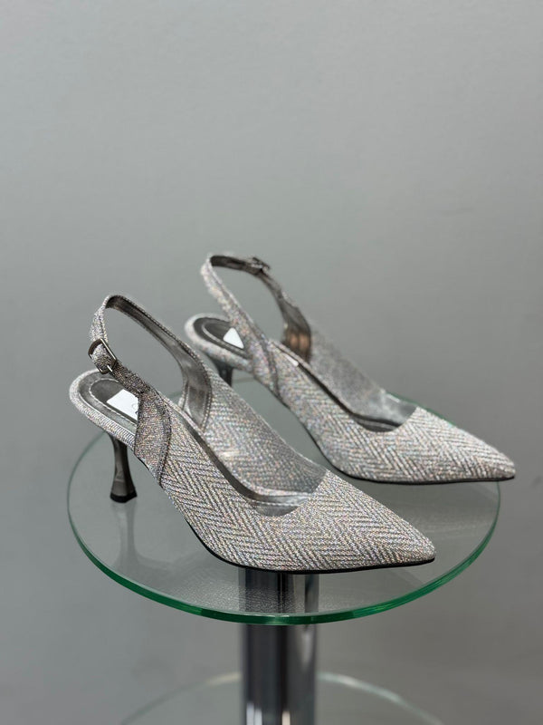 Platin Simli Topuklu Kadın Ayakkabı