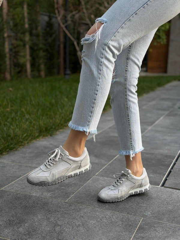 ROSA Gri Deri Kadın Günlük Spor Ayakkabı