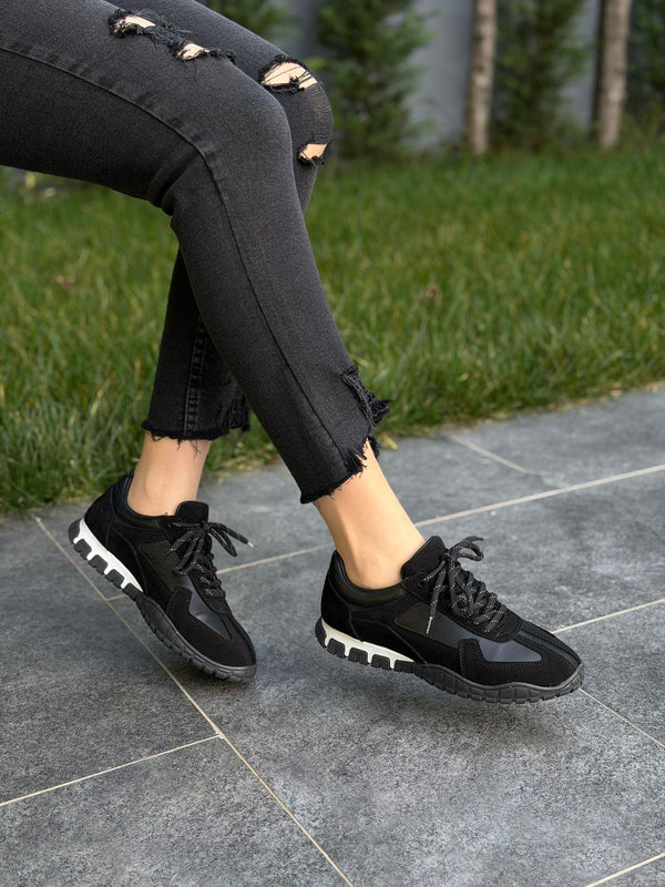 ROSA Siyah Deri Kadın Günlük Spor Ayakkabı