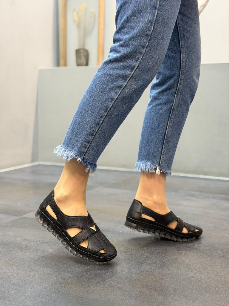 SİENA Siyah Deri Ortopedik Kadın Günlük Ayakkabı