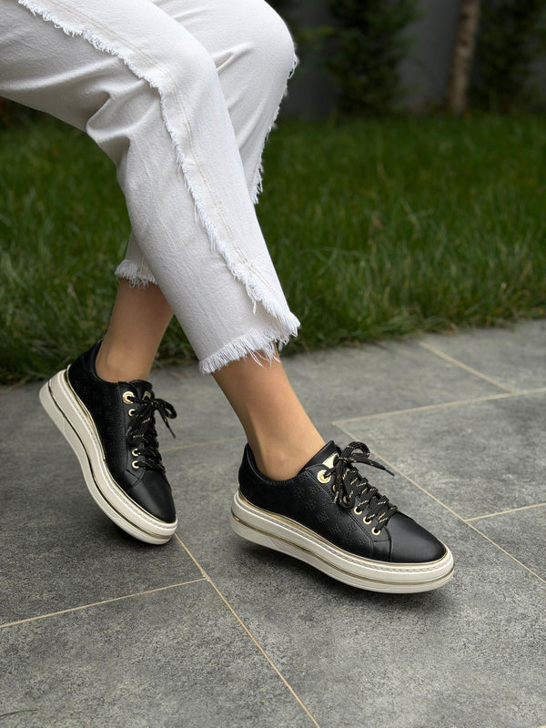 Siyah Cilt Baskılı Kadın Günlük Spor Ayakkabı