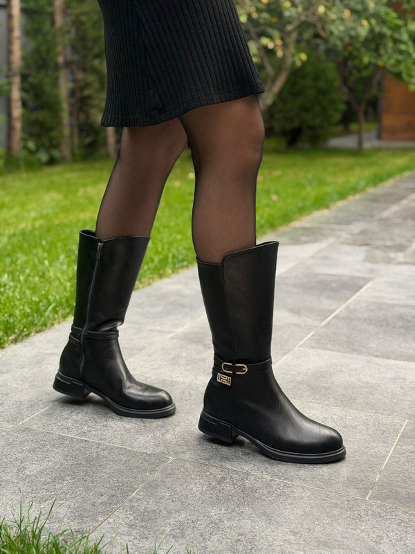 Siyah Cilt Kemerli Kadın Günlük Çizme