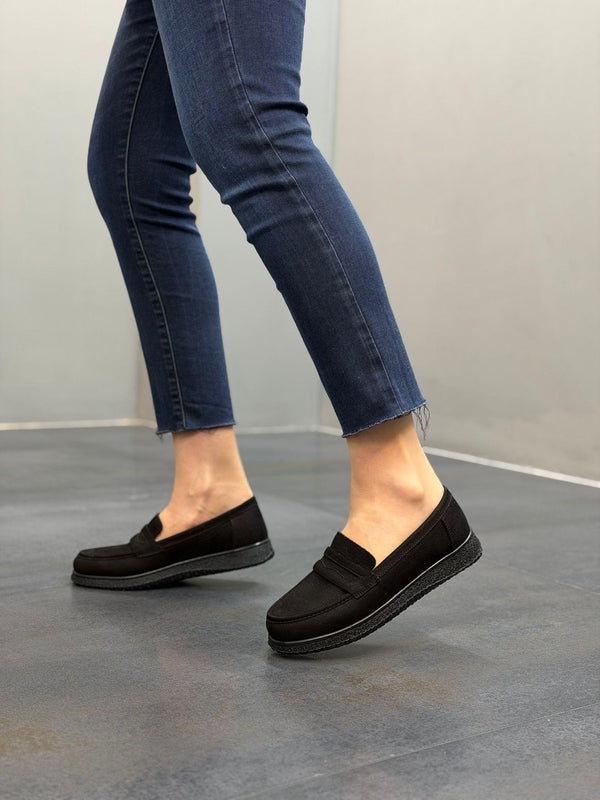 Siyah Deri Kadın Günlük Ayakkabı