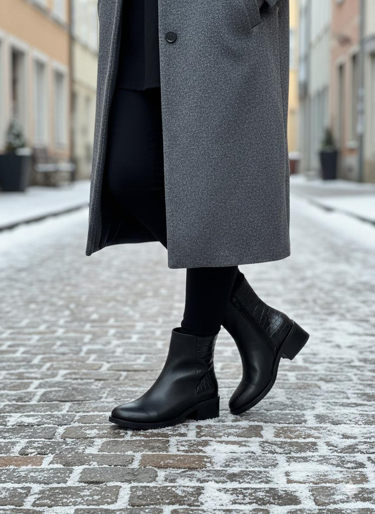 Siyah Deri Kroko Kadın Günlük Bot