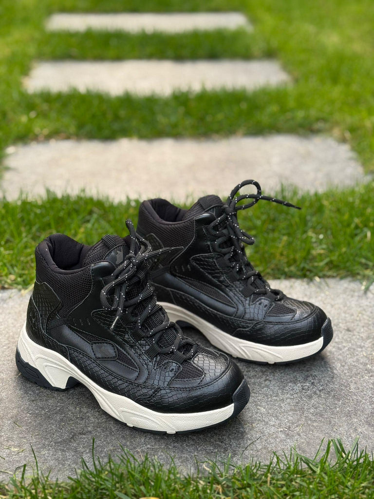 Siyah Kroko Bağcıklı Kadın Günlük Bot