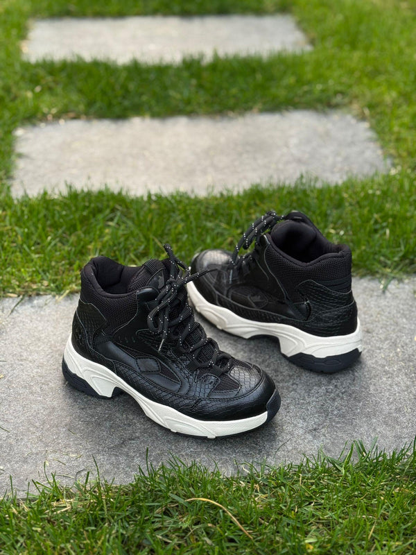 Siyah Kroko Bağcıklı Kadın Günlük Bot