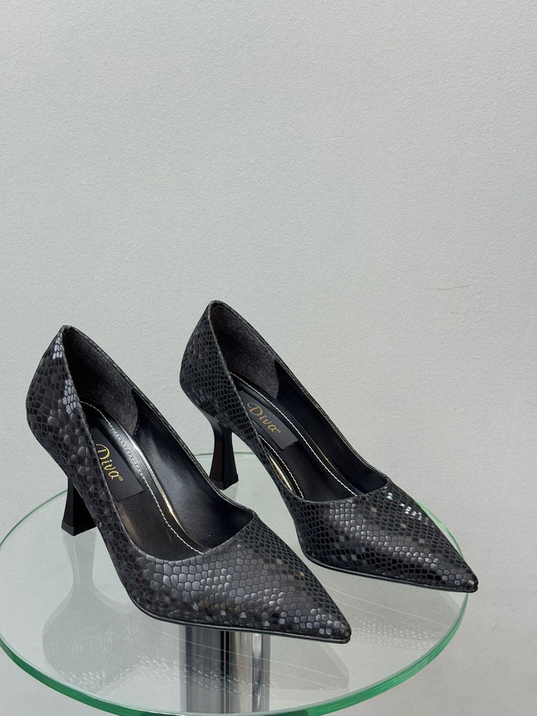 Siyah Kroko Kadın Topuklu Ayakkabı
