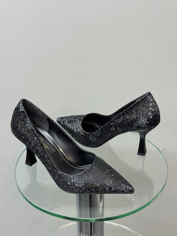 Siyah Kroko Kadın Topuklu Ayakkabı