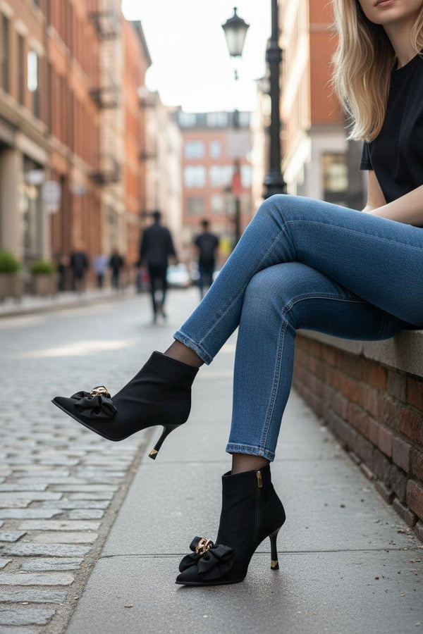 Siyah Nubuk Topuklu Kadın Günlük Bot