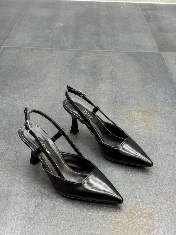 Siyah Rugan İnce Topuklu Kadın Ayakkabı