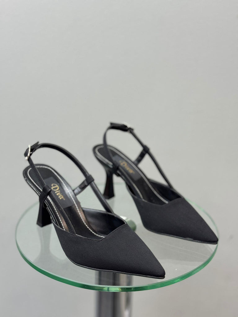 Siyah Saten İnce Topuklu Kadın Ayakkabı