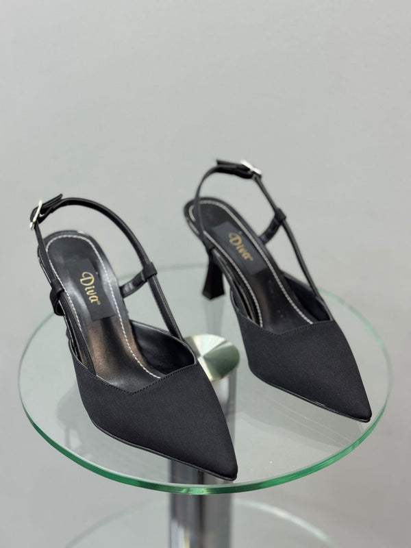 Siyah Saten İnce Topuklu Kadın Ayakkabı