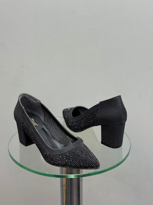 Siyah Sim Taşlı Kadın Topuklu Abiye Ayakkabı