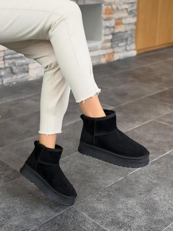 Siyah Süet Kalın Taban Kadın Günlük Bot