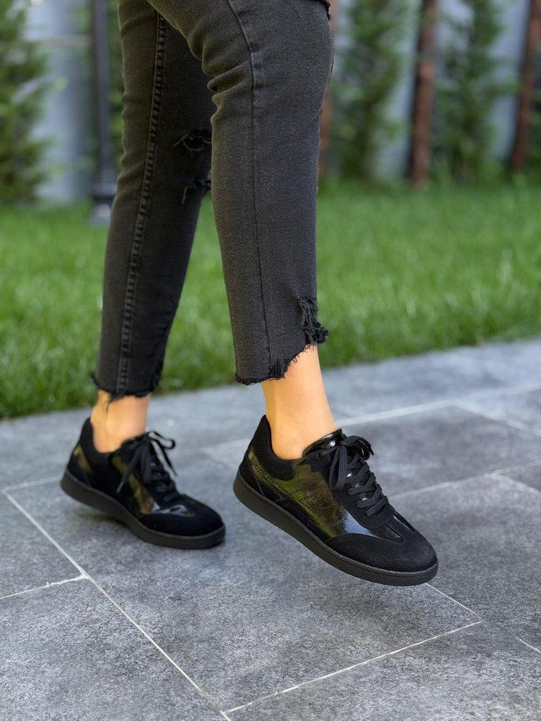 Siyah Süet Rustik Kadın Günlük Spor Ayakkabı