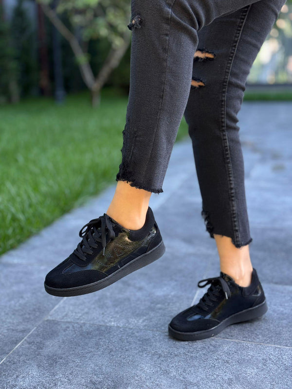 Siyah Süet Rustik Kadın Günlük Spor Ayakkabı