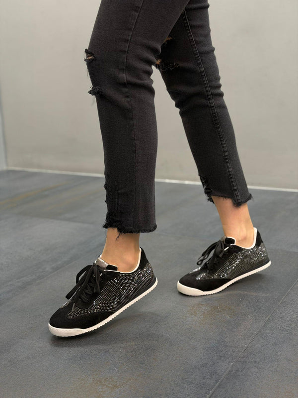 Siyah Süet Taşlı Kadın Günlük Spor