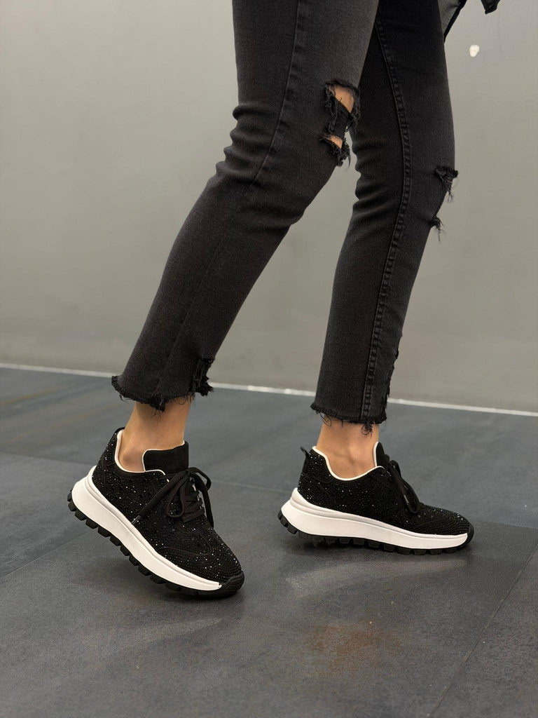Siyah Taşlı Kadın Günlük Spor Ayakkabı