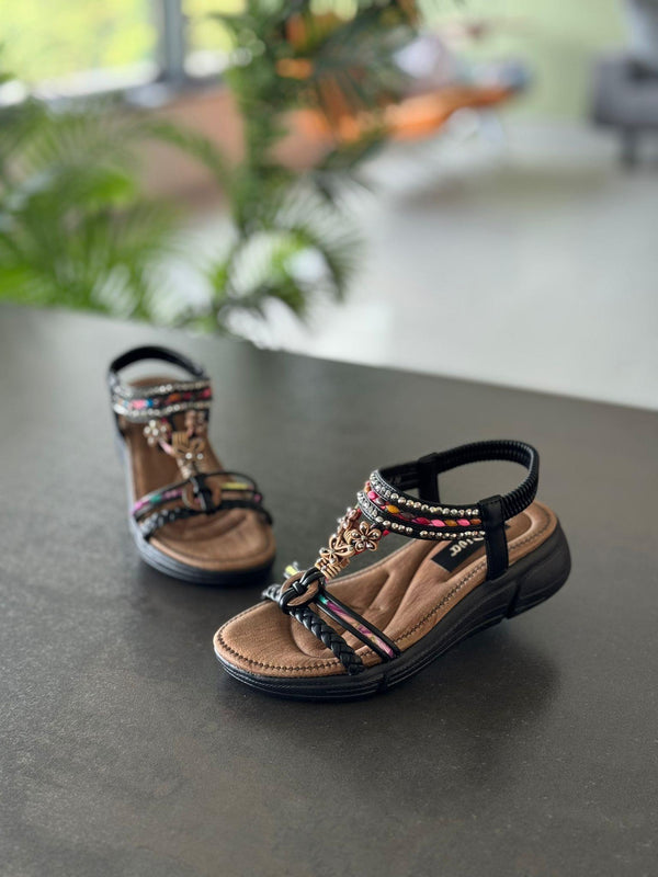 Siyah Taşlı Ortopedik Kadın Günlük Sandalet