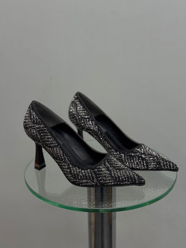 Siyah Taşlı Topuklu Kadın Ayakkabı