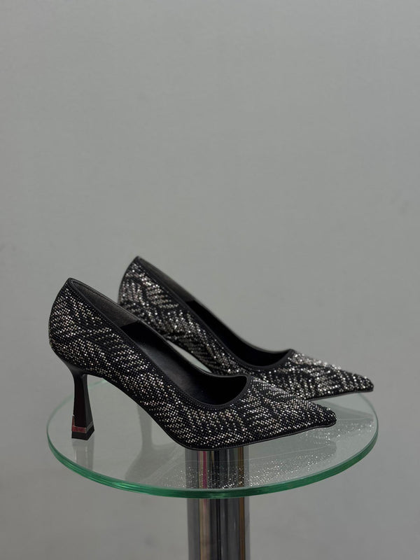 Siyah Taşlı Topuklu Kadın Ayakkabı