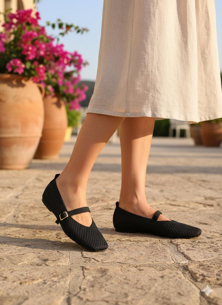 Siyah Triko Bantlı Kadın Günlük Babet