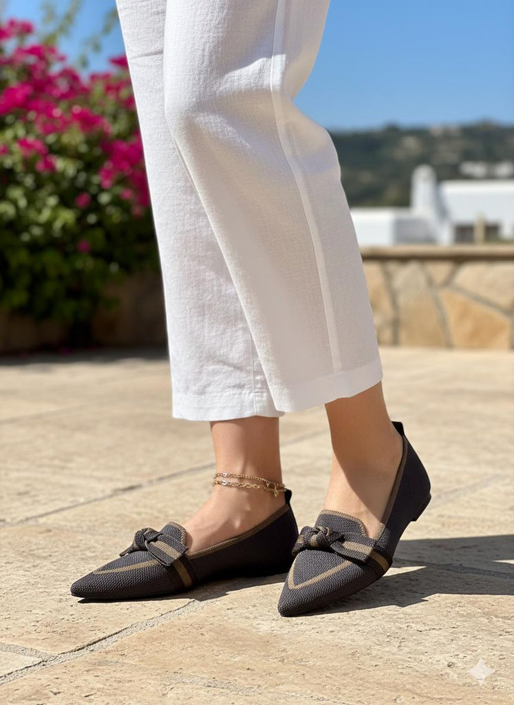 Siyah Triko Biyeli Fiyonklu Kadın Babet