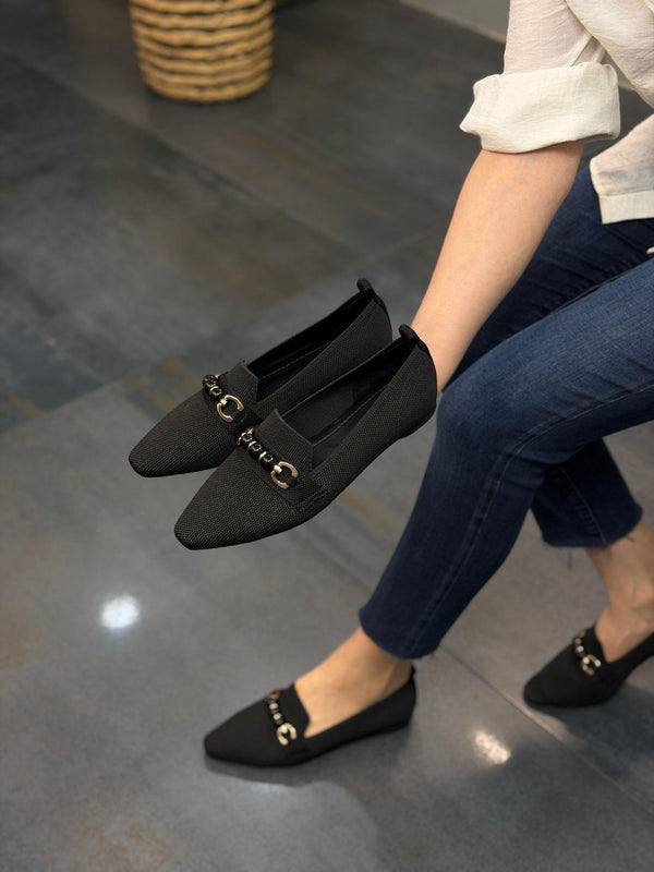 Siyah Triko Boncuklu Kadın Günlük Babet