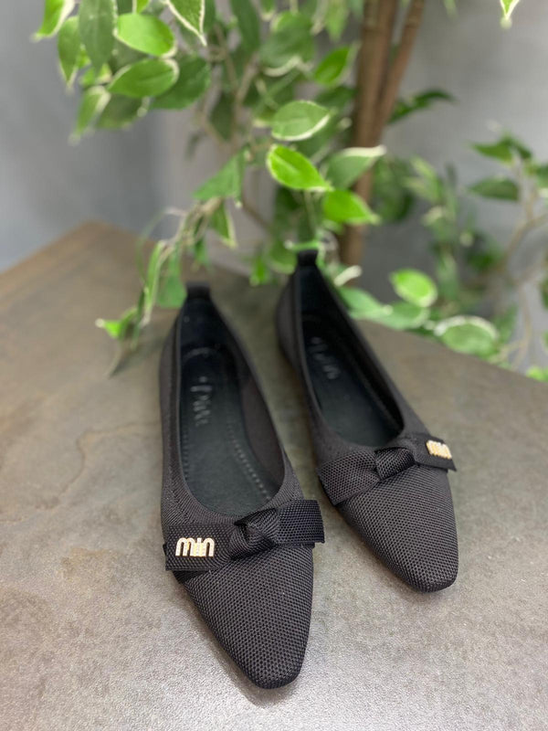 Siyah Triko Fiyonklu Kadın Günlük Babet