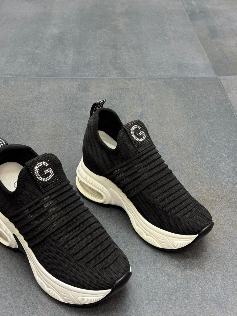 Siyah Triko Taşlı Dolgu Kadın Günlük Spor Ayakkabı