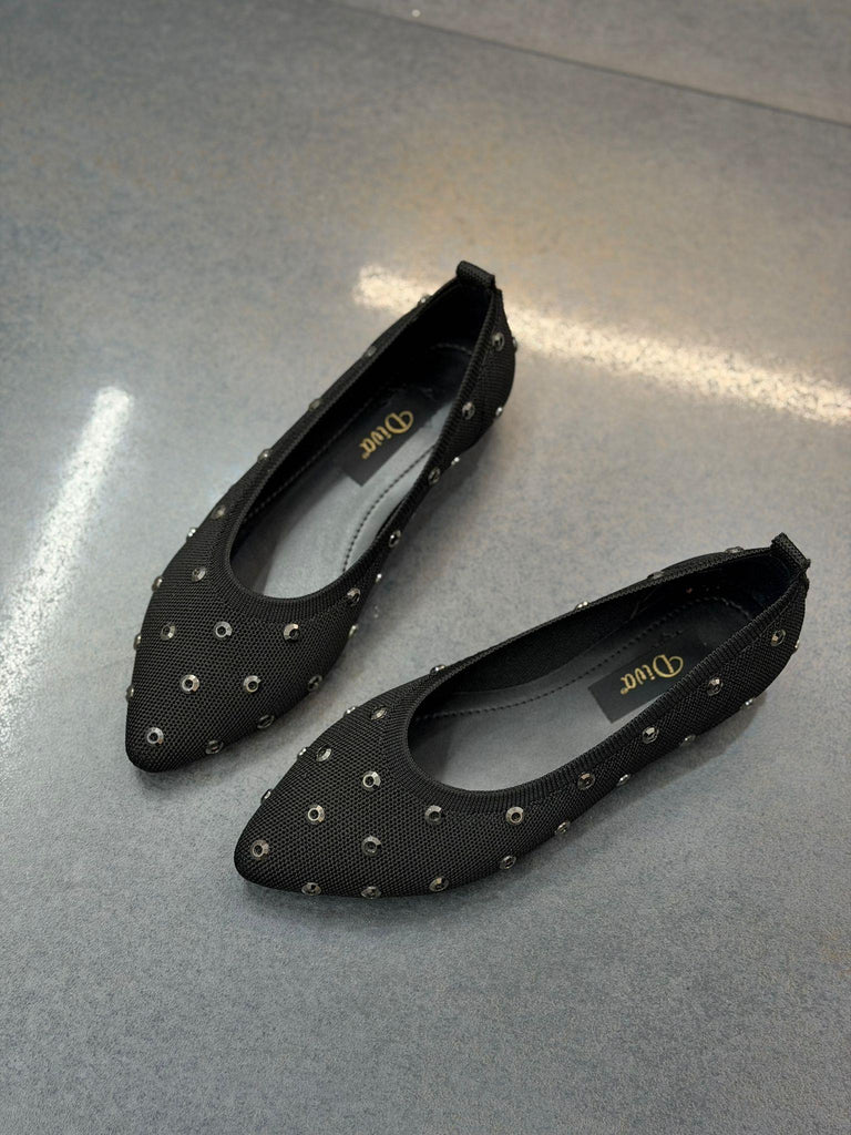 Siyah Triko Taşlı Kadın Günlük Babet