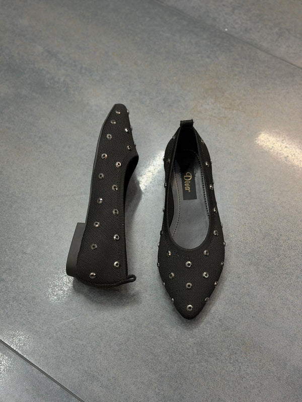 Siyah Triko Taşlı Kadın Günlük Babet