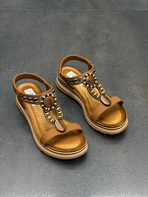 Taba Antik Taşlı Kadın Günlük Sandalet