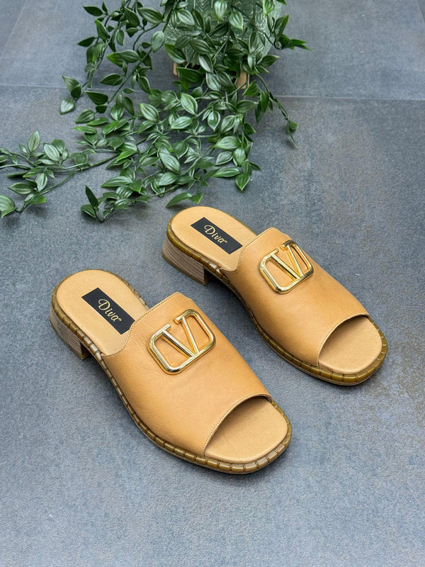 Taba Deri Tokalı Ortopedik Kadın Günlük Terlik