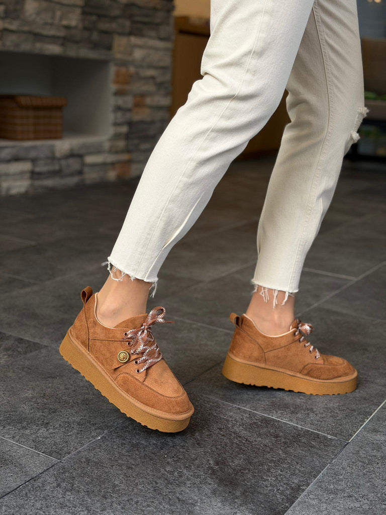 Taba Süet Bağcıklı Kadın Günlük Ayakkabı