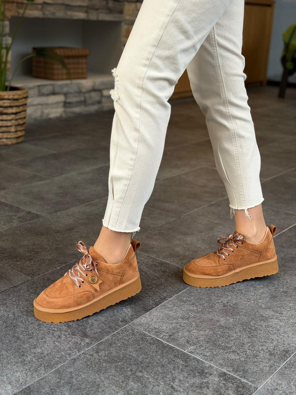 Taba Süet Bağcıklı Kadın Günlük Ayakkabı