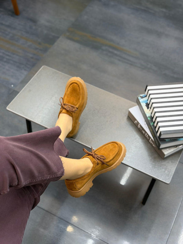 Taba Süet Deri Bağcıklı Kadın Günlük Ayakkabı