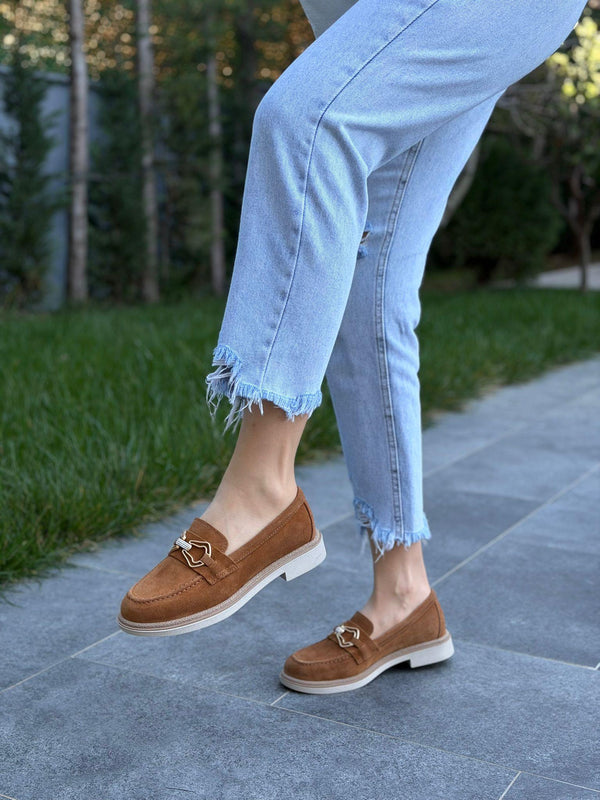 Taba Süet Deri Tokalı Kadın Günlük Ayakkabı