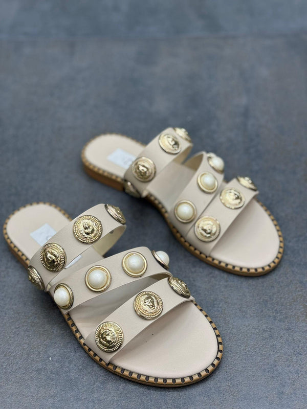 Ten Cilt Gold Aksesuarlı Kadın Terlik