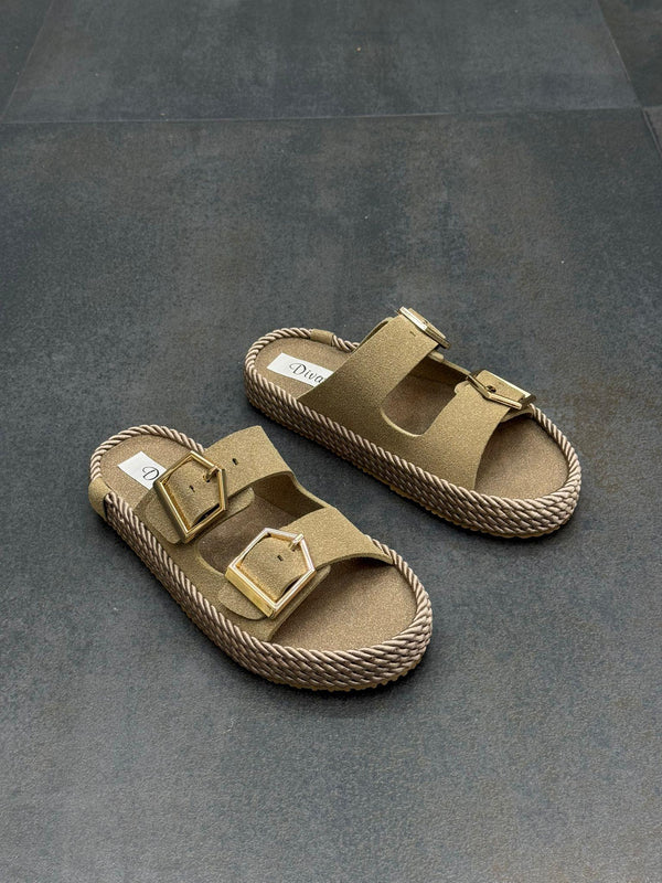 Vizon Çift Tokalı Örgü Kadın Günlük Terlik