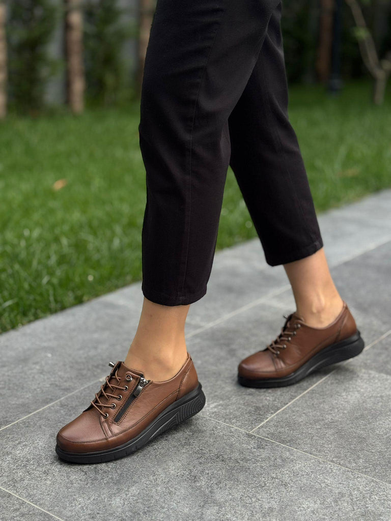 Vizon Deri Bağcıklı Kadın Günlük Ayakkabı