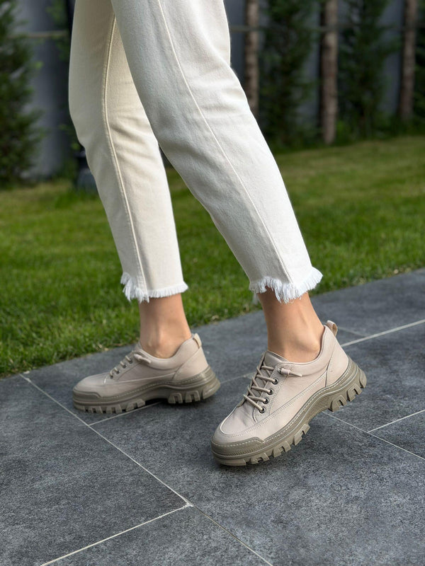 Vizon Deri Bağcıklı Kadın Günlük Ayakkabı