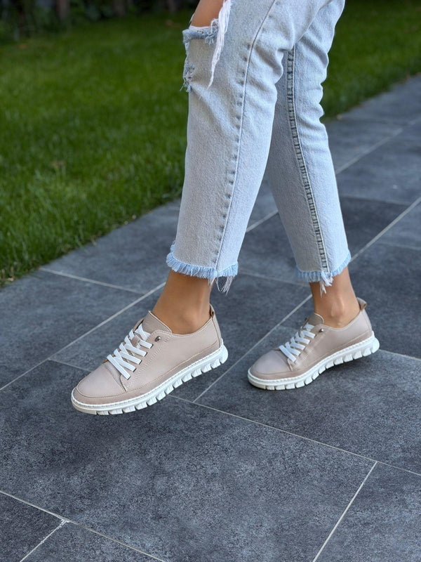 Vizon Deri Lastikli Kadın Günlük Ayakkabı