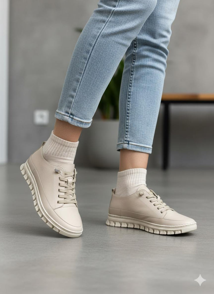 Vizon Deri Lastikli Kadın Günlük Ayakkabı