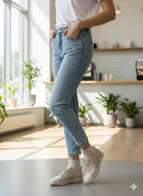 Vizon Deri Lastikli Kadın Günlük Ayakkabı