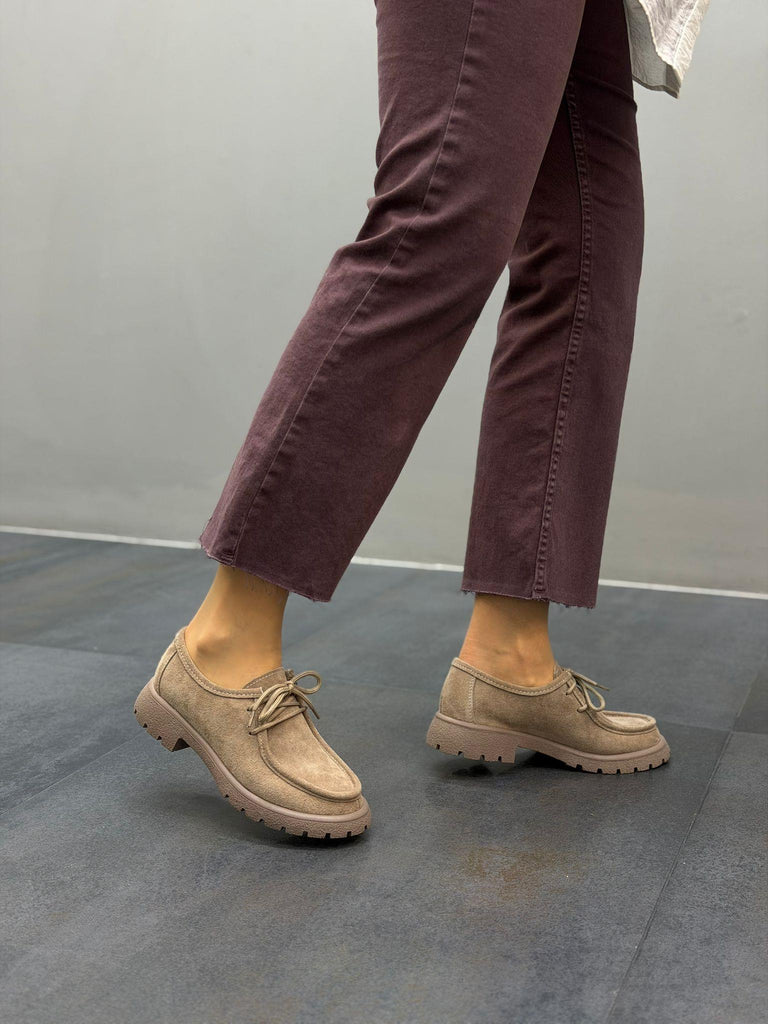 Vizon Süet Deri Bağcıklı Kadın Günlük Ayakkabı