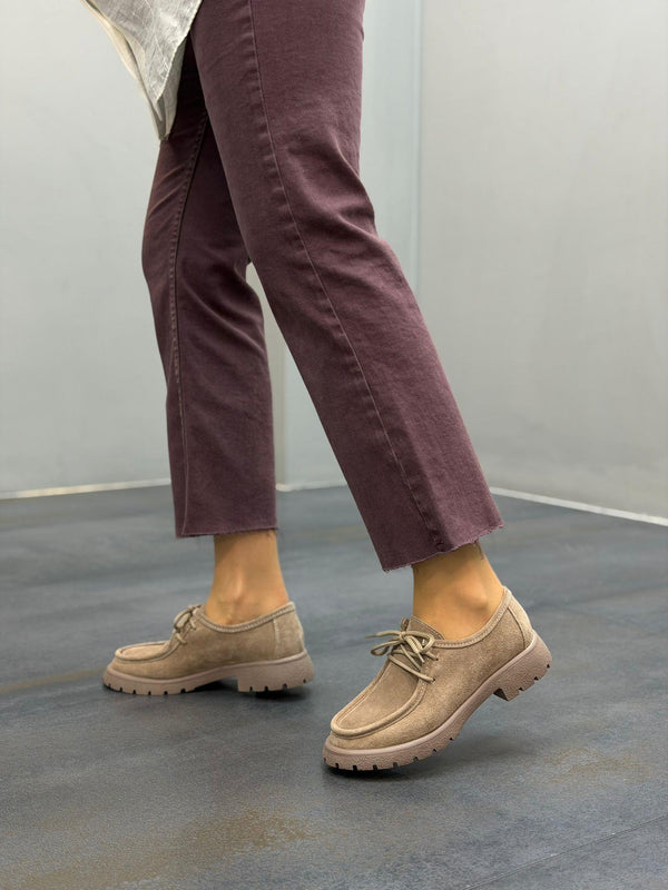 Vizon Süet Deri Bağcıklı Kadın Günlük Ayakkabı