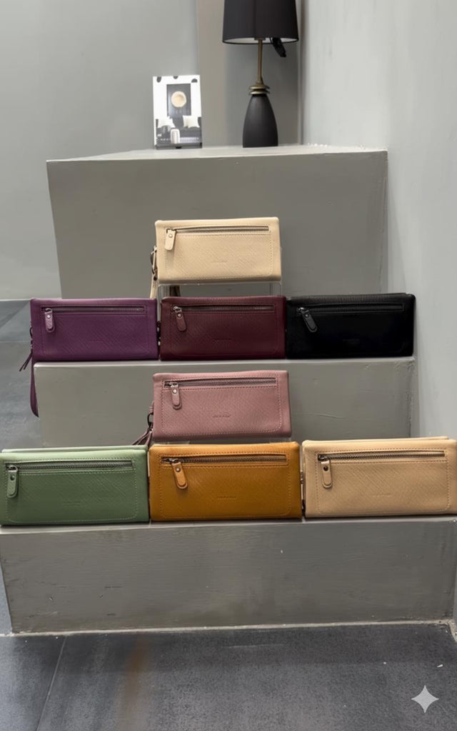 Yıkama Kumaş Deri Çok Bölmeli Kadın Cüzdan